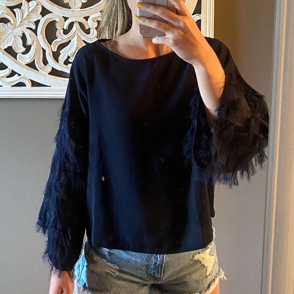 H&M blouse with eyelash detailed sleeves